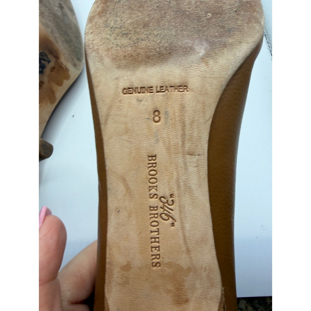 Brooks Brothers 346 Womens Tan Pebbled Leather Tassel Pointed Toe Kitten Heels 8 - Picture 6 of 7